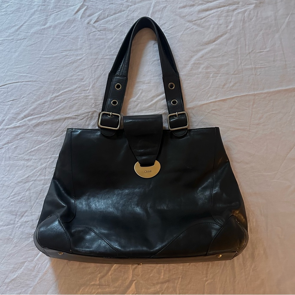 Chloé black leather tote bag